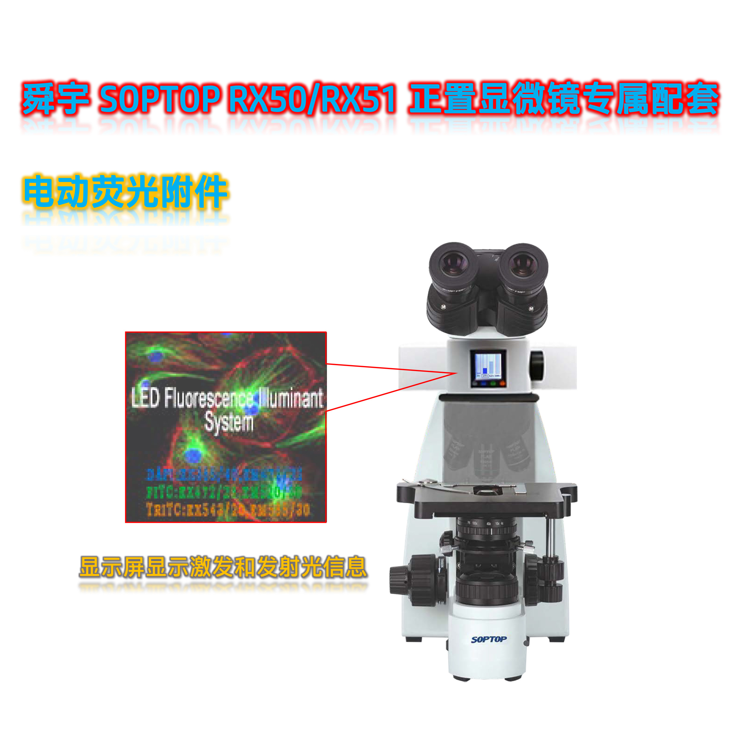 舜宇RX50显微镜荧光模块光源附件RX-UVBGY-E