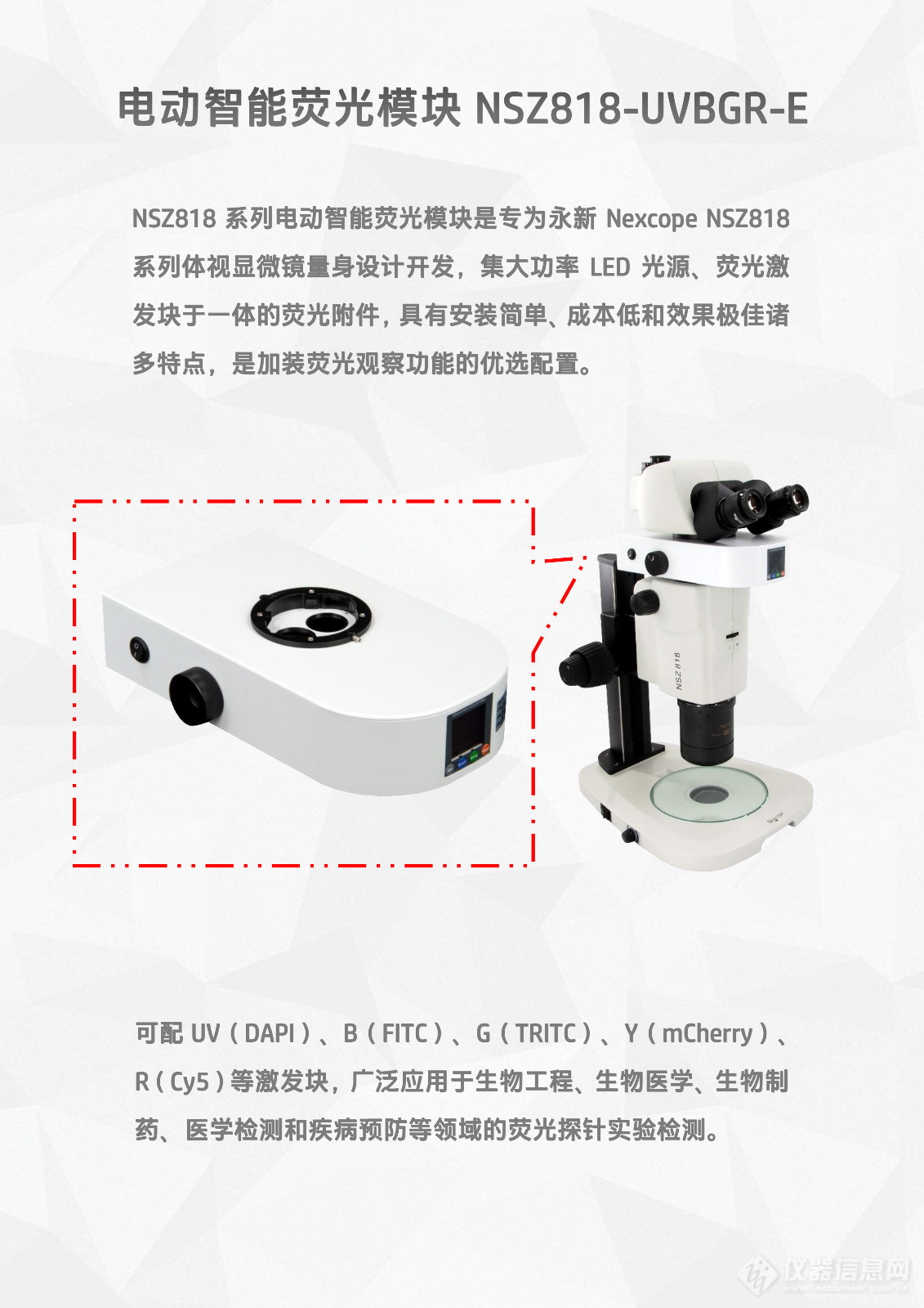 永新Nexcope NSZ818体视显微镜LED体视荧光模块光源附件NSZ818-UVBGR-E_flyer_v25.10.01-2.jpg