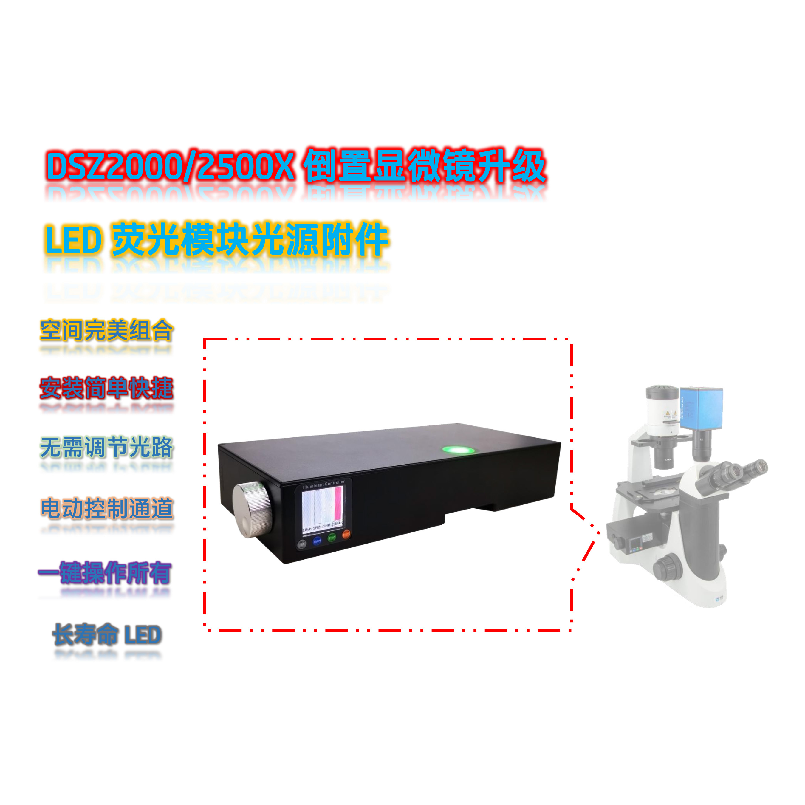 倒置荧光模块新品上市！--澳浦DSZ2000倒置显微镜升级LED荧光出附件DSZ2-UVBGY-E