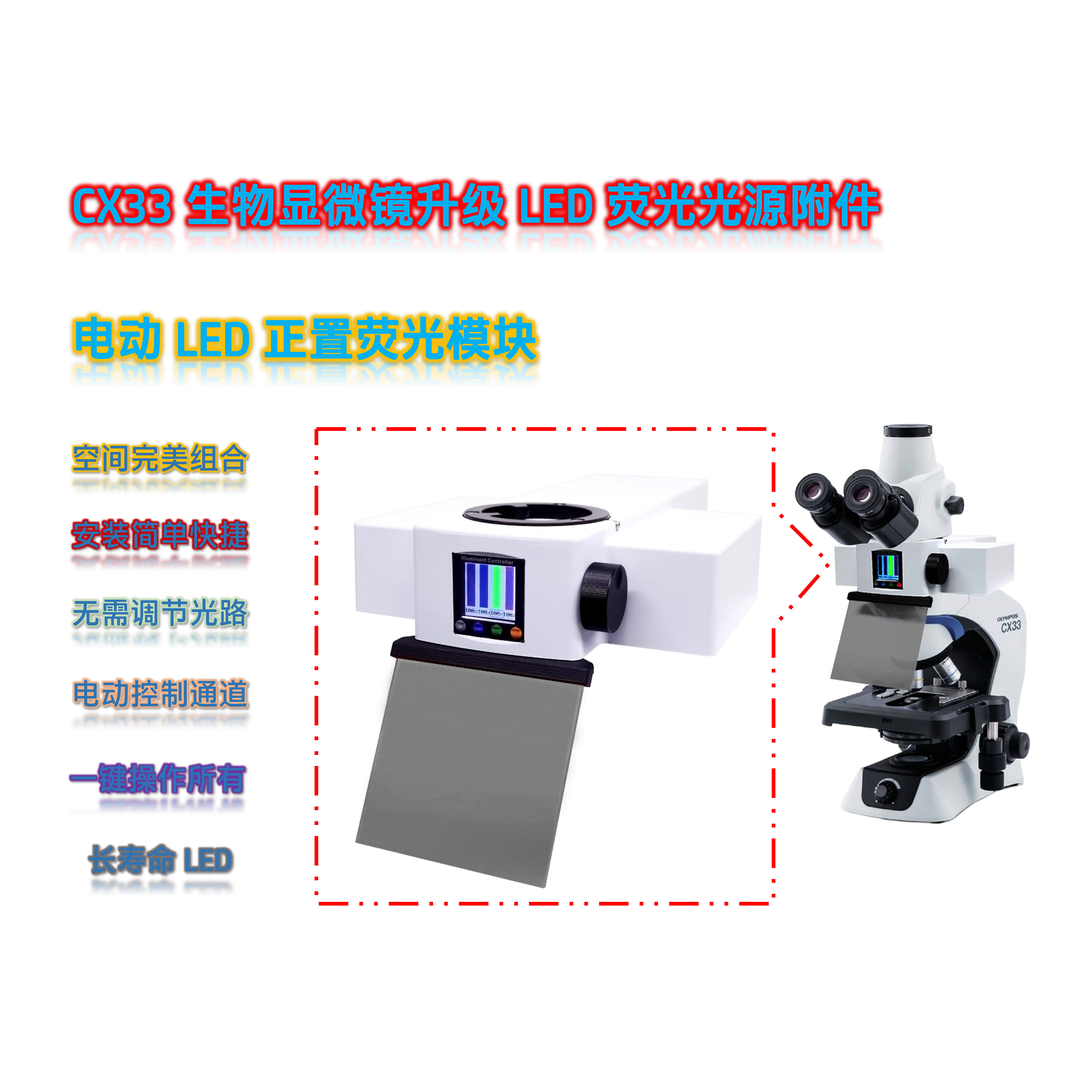 奥伟登(奥林巴斯)CX33生物显微镜荧光升级四色电动LED正置荧光模块光源附件CX3-UVBGY-E