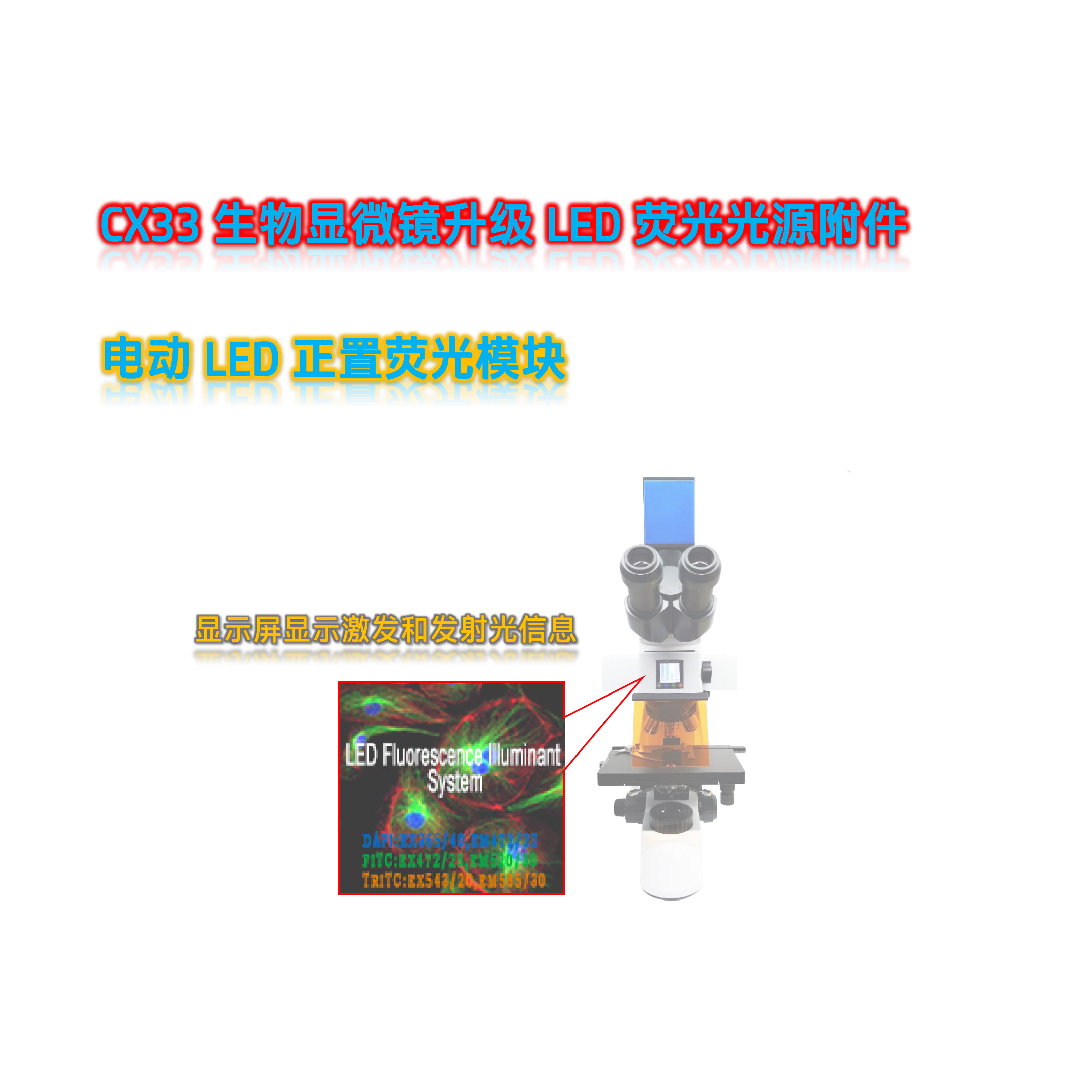 奥伟登(奥林巴斯)CX33生物显微镜荧光升级四色电动LED正置荧光模块光源附件CX3-UVBGR-E