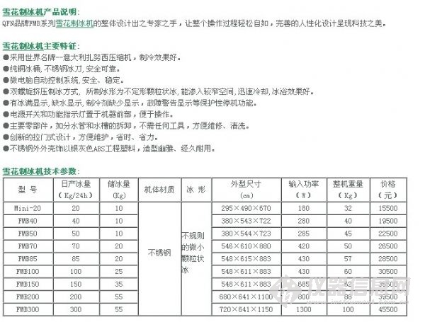 雪花制冰机技术指标