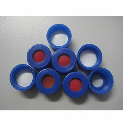 9-425蓝色开孔拧盖带9mm红色PTFE/白色硅胶垫（适用于2ml广口样品瓶）
