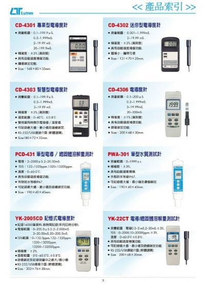路昌--电导度计、电导/总固体溶解量测计、笔型水质测试计、记忆式电导度计.		