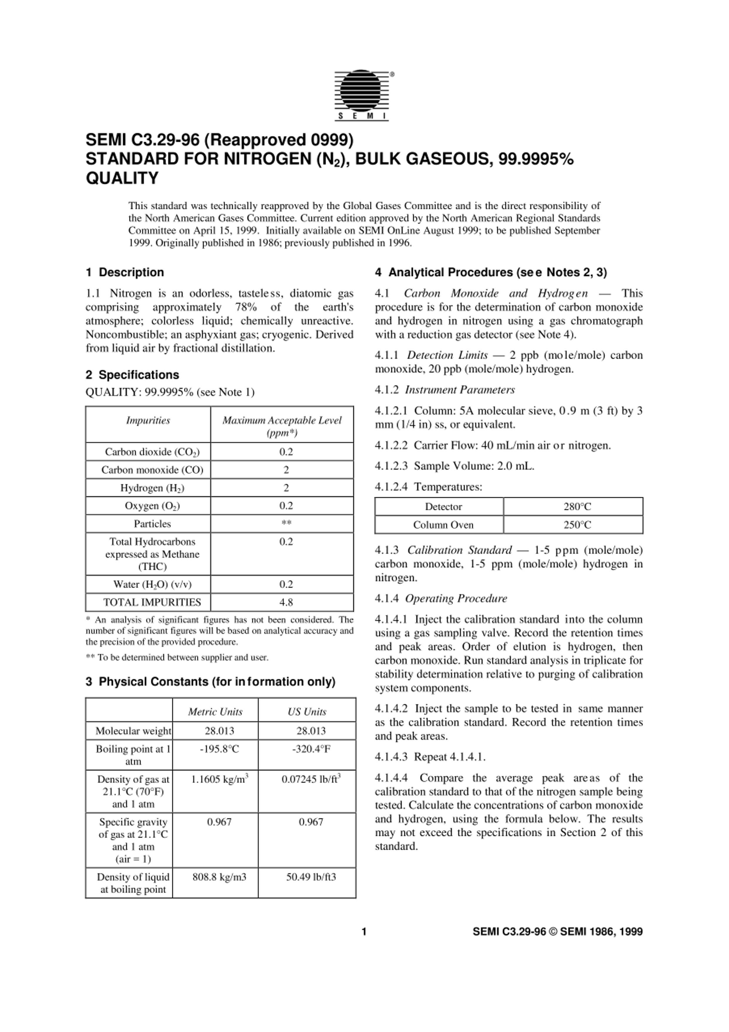 SEMI C3.29-96 (Reapproved 0999) STANDARD FOR NITROGEN (N2).pdf1ҳ