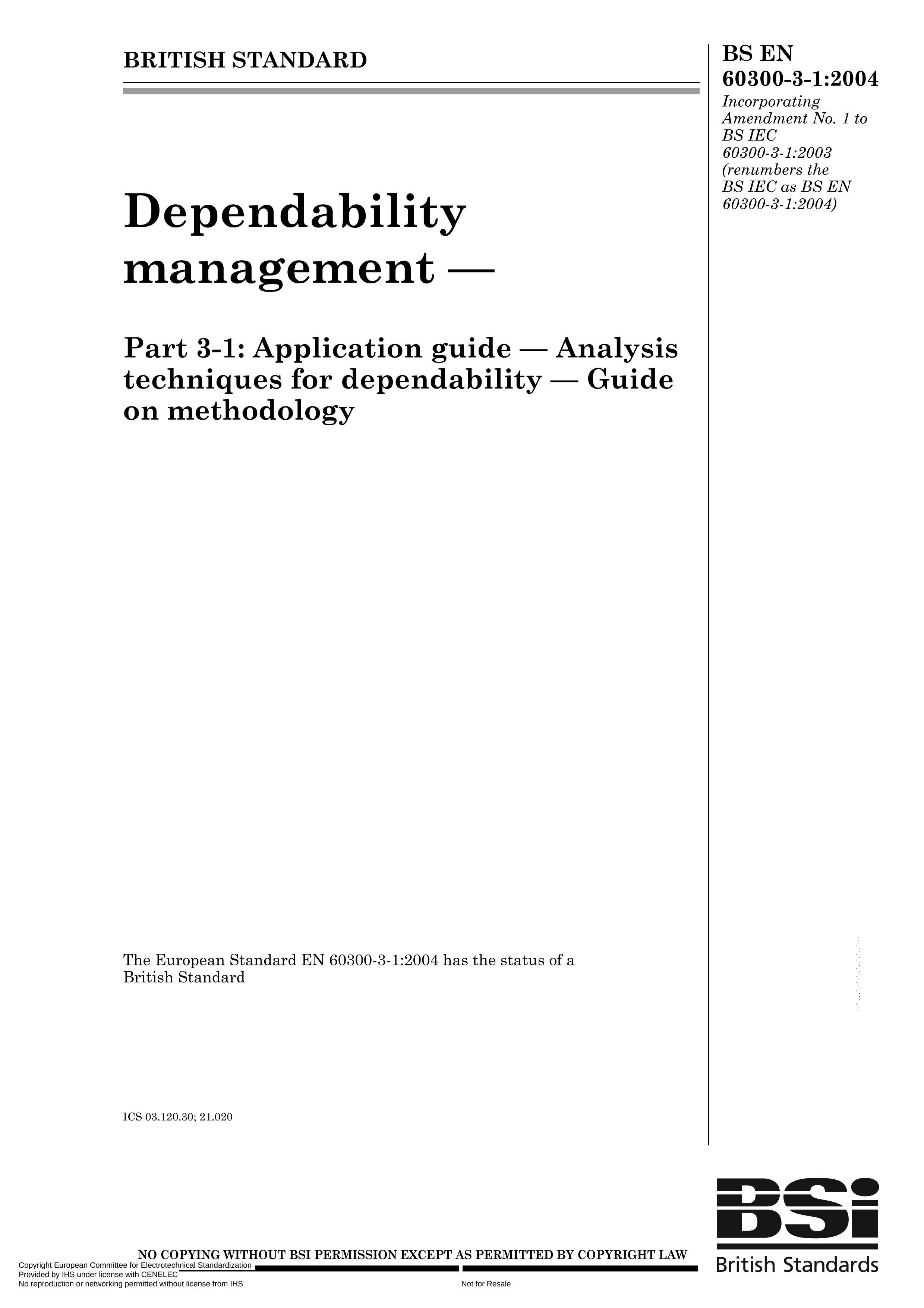 BS IEC 60300-3-1-2003 Dependability management Part 3-1 Application guide  Analysis techniques for dependability  Guide on methodology.pdf1ҳ