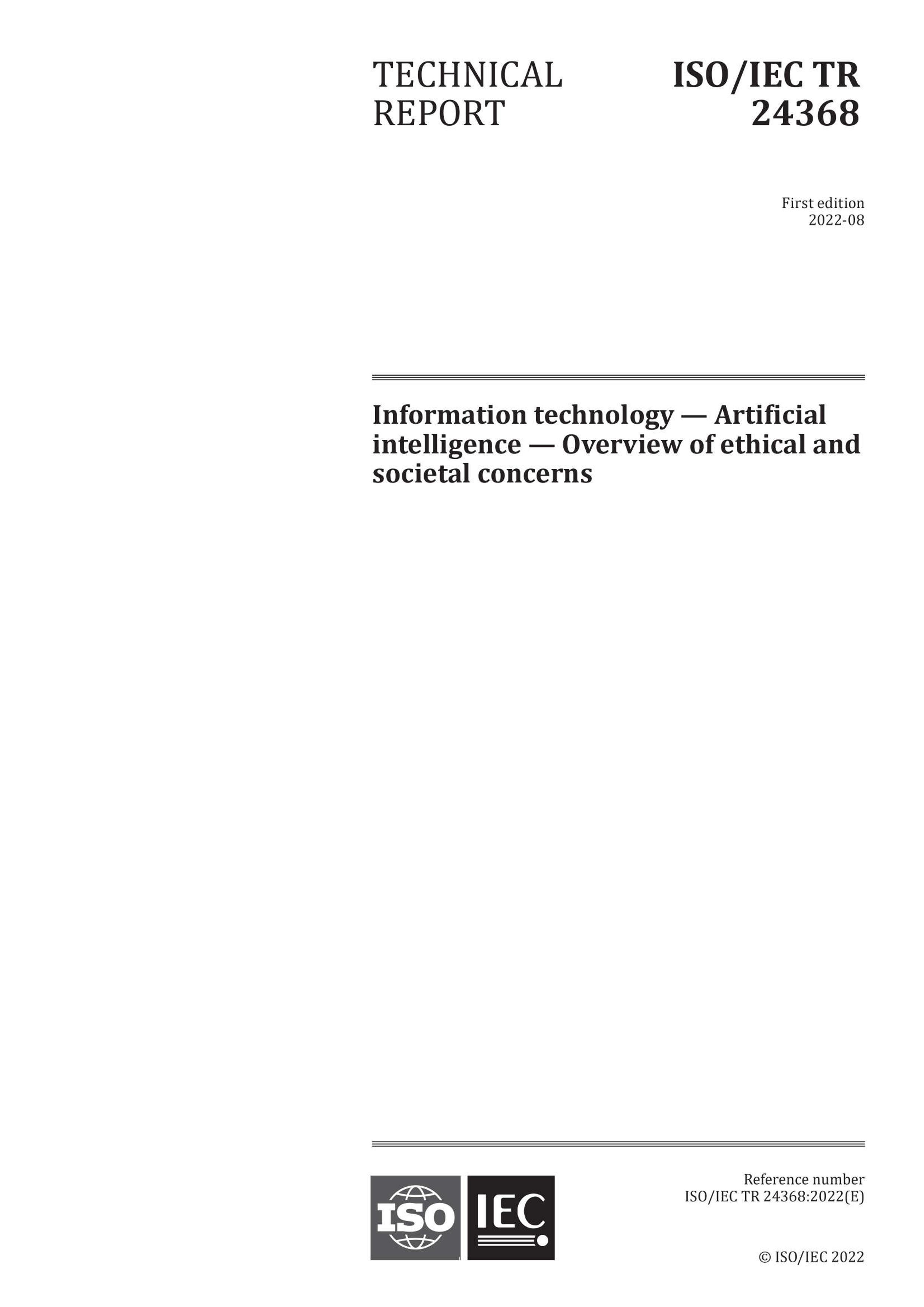 ISO IEC TR 24368-2022 Information technology  Artificial intelligence  Overview of ethical and societal concerns.pdf1ҳ