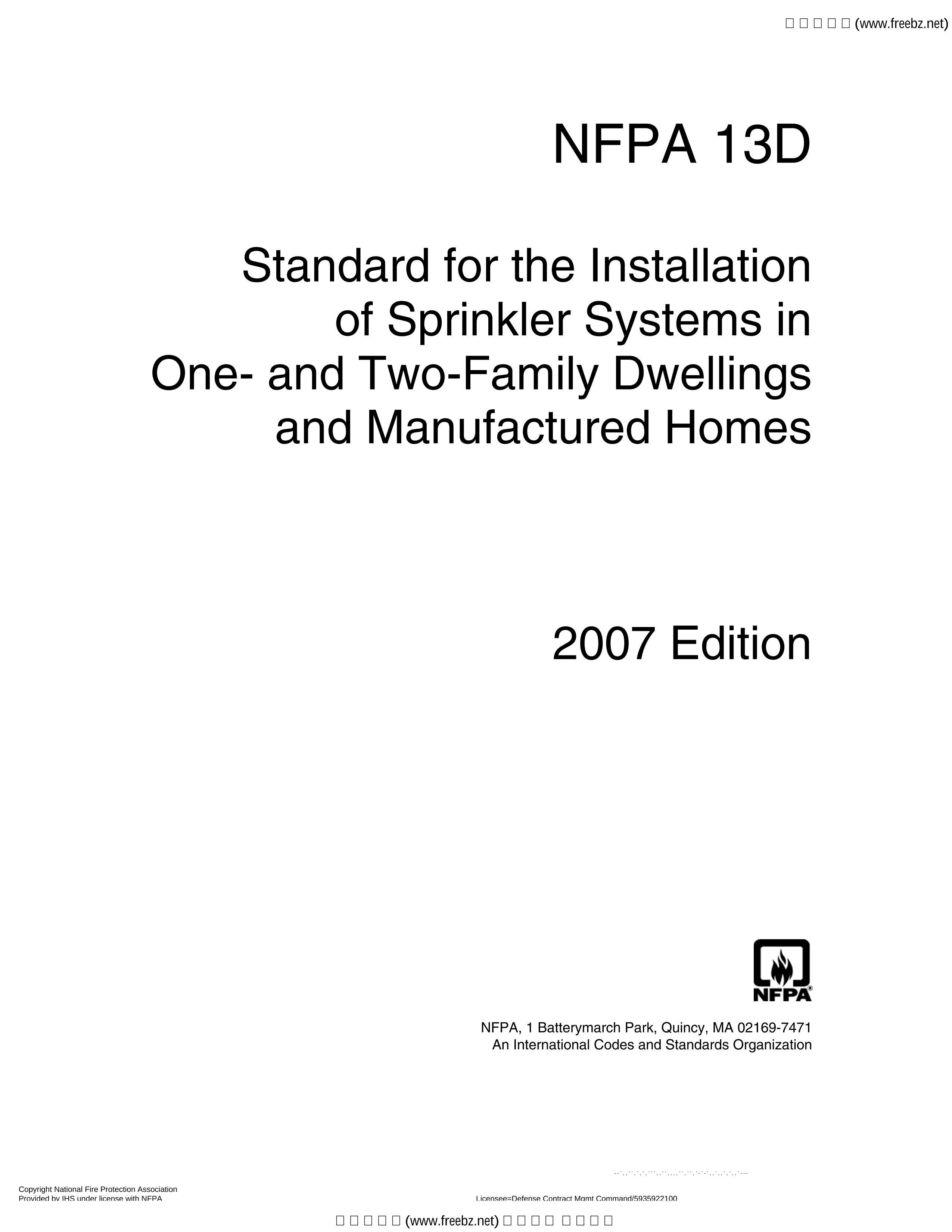 NFPA 13D-2007 Standard for the Installation of Sprinkler Systems in One- and Two-Family Dwellings and Manufactured Homes.pdf1ҳ