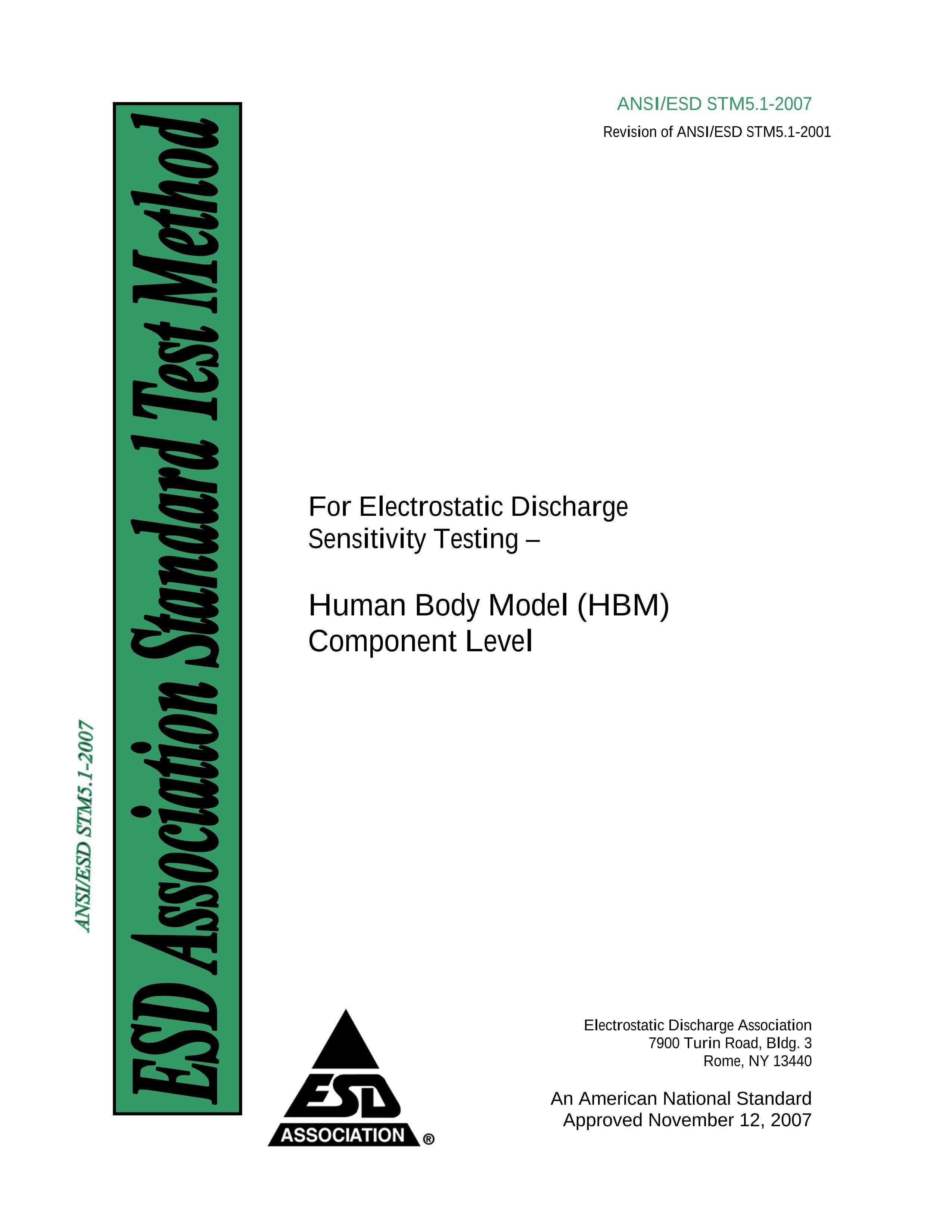 ANSI-ESD STM5.1-2007 For Electrostatic Discharge Sensitivity Testing CHuman Body Model(HBM) Component Level.pdf1ҳ