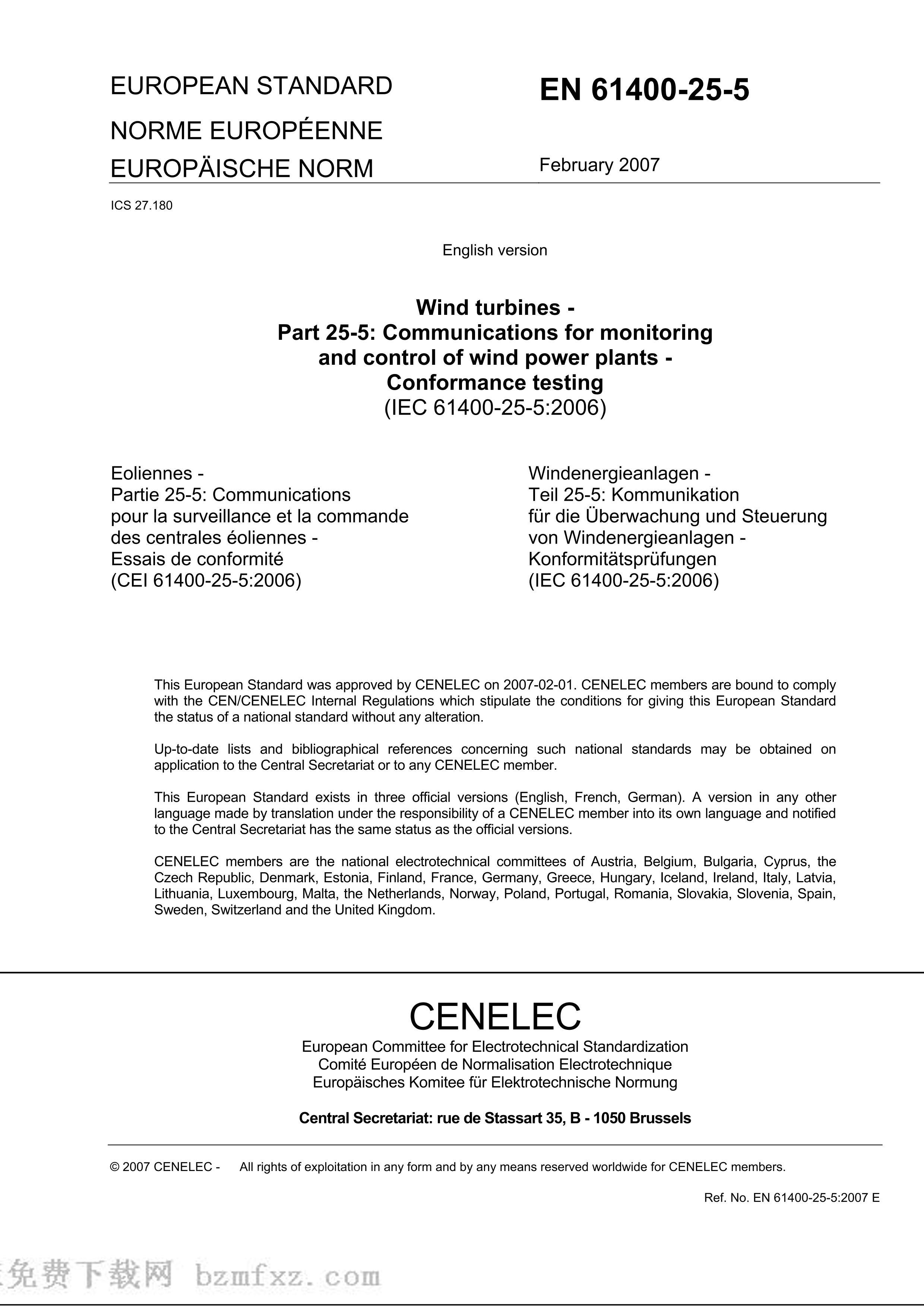 BS EN 61400-25-5-2007 Wind turbines. Communications for monitoring and control of wind power plants. Conformance testing.pdf3ҳ