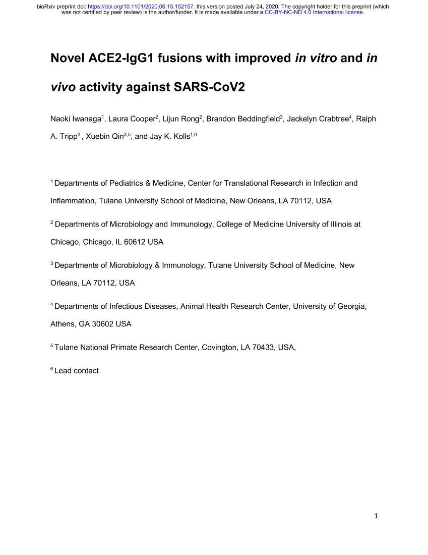 Novel ACE2-IgG1 fusions with improved in vitro and in vivo activity against SARS-CoV21ҳ