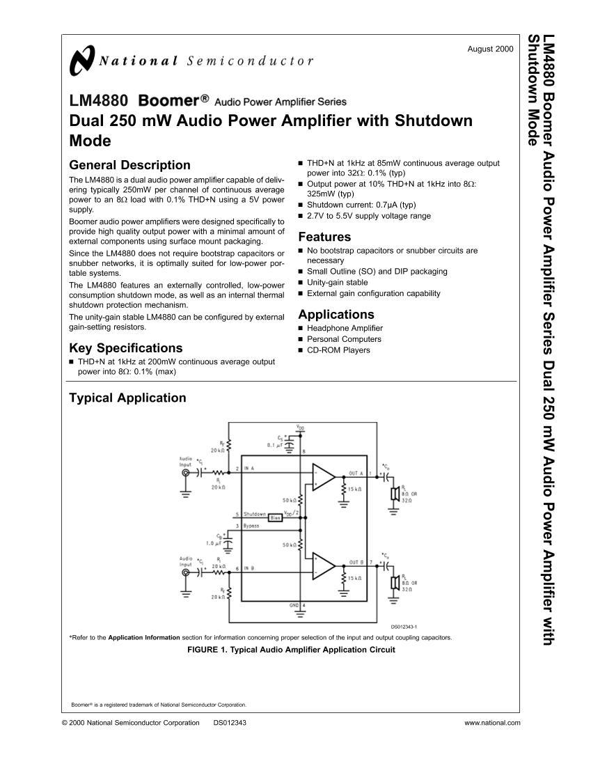 LM4880250mw 2ͨ  ƵŴIC.PDF1ҳ