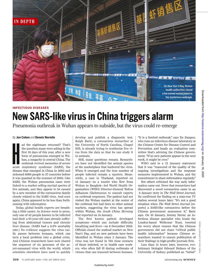 New SARS-like virus in China triggers alarm1ҳ