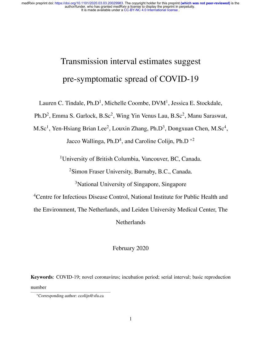 Transmission interval estimates suggest pre-symptomatic spread of COVID-191ҳ