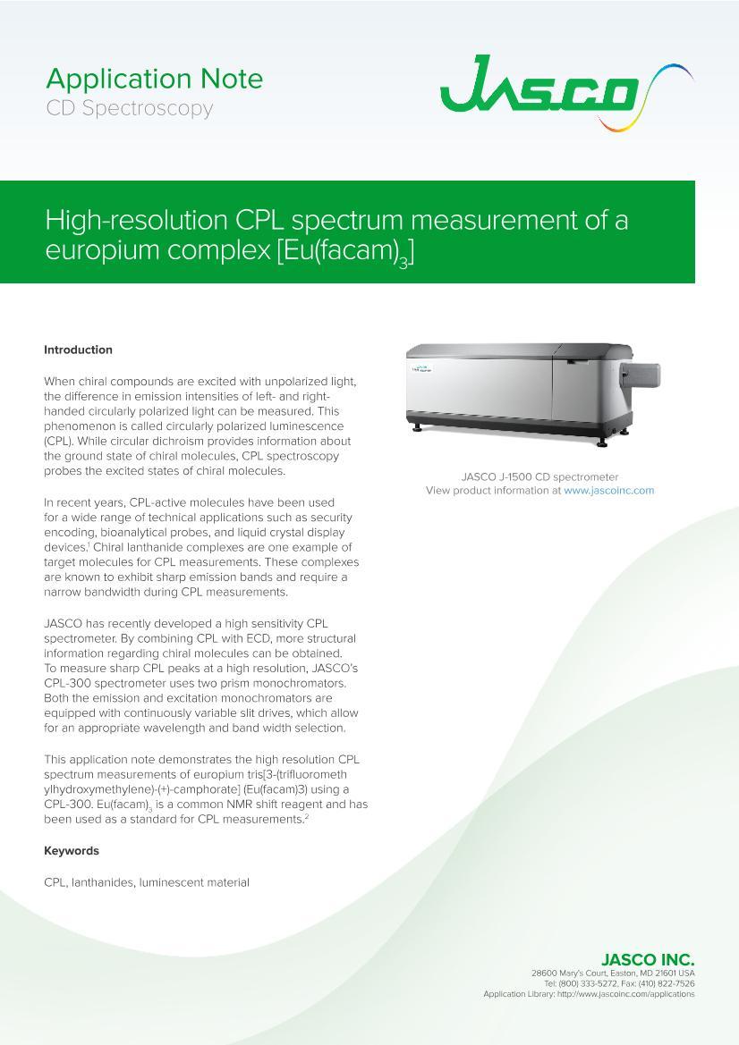 High-resolution CPL spectrum measurement of a europium complex [Eu(facam) 3 ]1ҳ