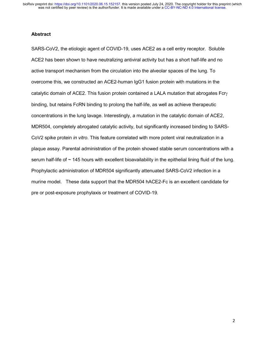 Novel ACE2-IgG1 fusions with improved in vitro and in vivo activity against SARS-CoV22ҳ