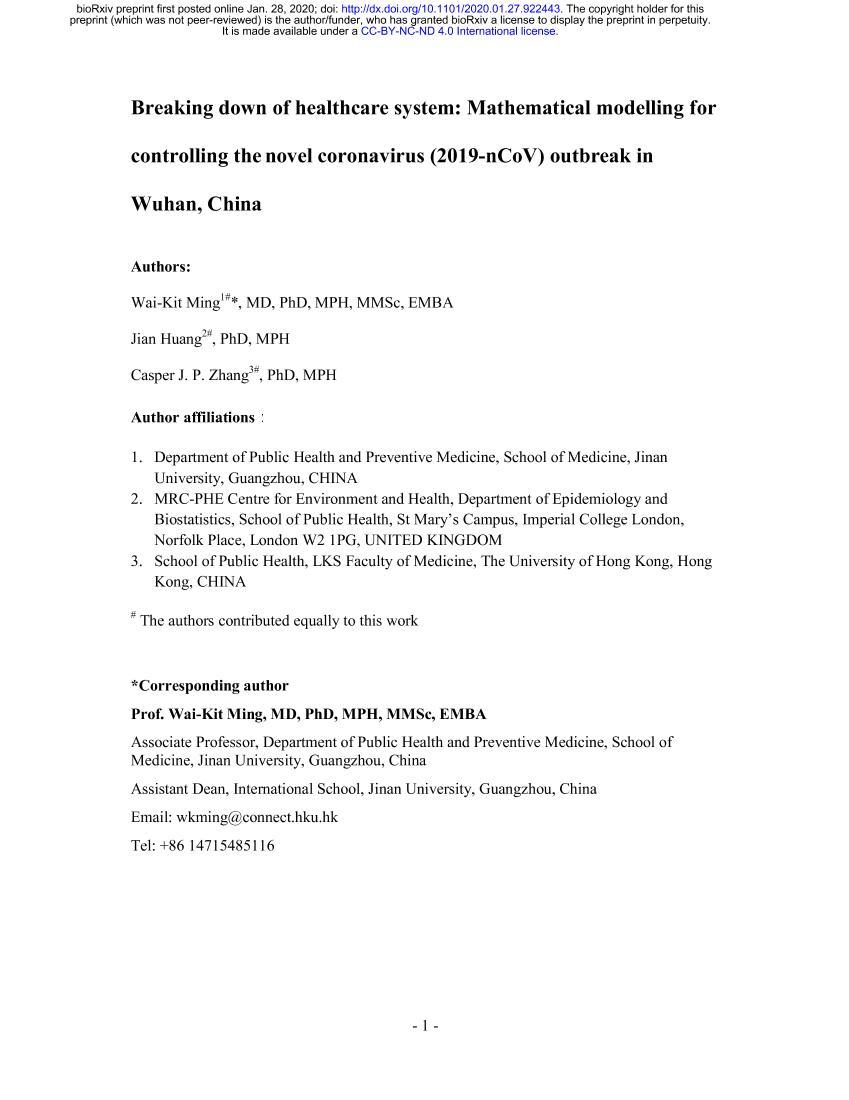 Breaking down of the healthcare system_Mathematical modelling for controlling the novel coronavirus 2019-nCoV1ҳ