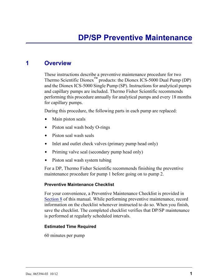 Dionex ICS-5000 Dual Pump and ICS-5000 Single Pump Preventive Maintenance Procedure3ҳ