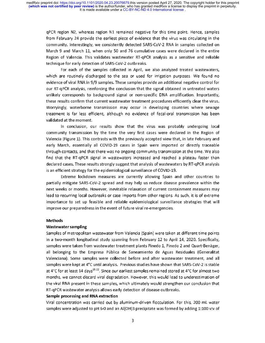 Metropolitan Wastewater Analysis for COVID-19 Epidemiological Surveillance3ҳ