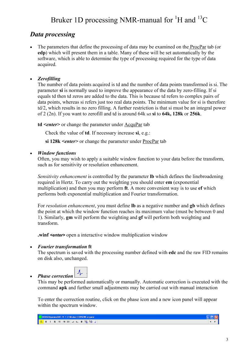 Bruker 1D processing NMR-manual for 1H and 13C³˺˴Ųֲ3ҳ