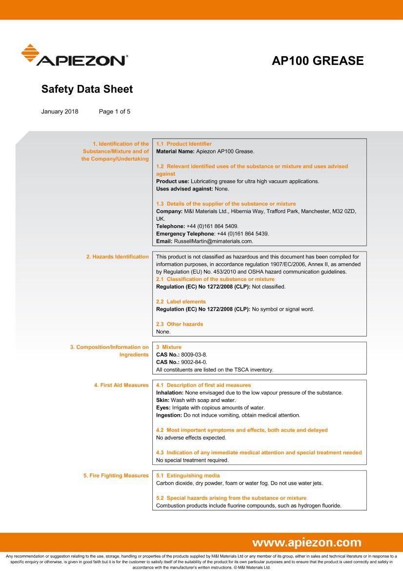Apiezon AP100 Grease MSDS_免费下载_其他资料_资料中心_仪器信息网