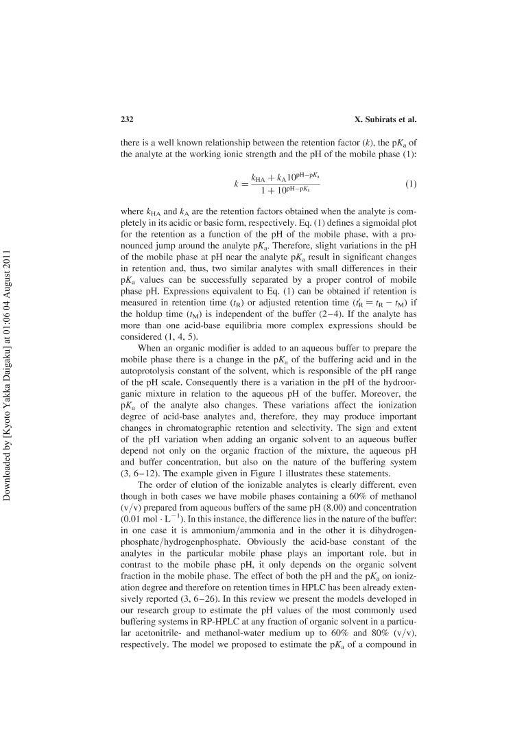 On the Effect of Organic Solvent Composition on the pH of Buffered HPLC Mobile Phases and the pK a of Analytes3ҳ