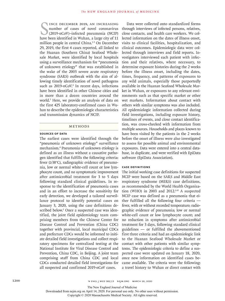 Early Transmission Dynamics in Wuhan, China, of Novel CoronavirusCInfected Pneumonia2ҳ