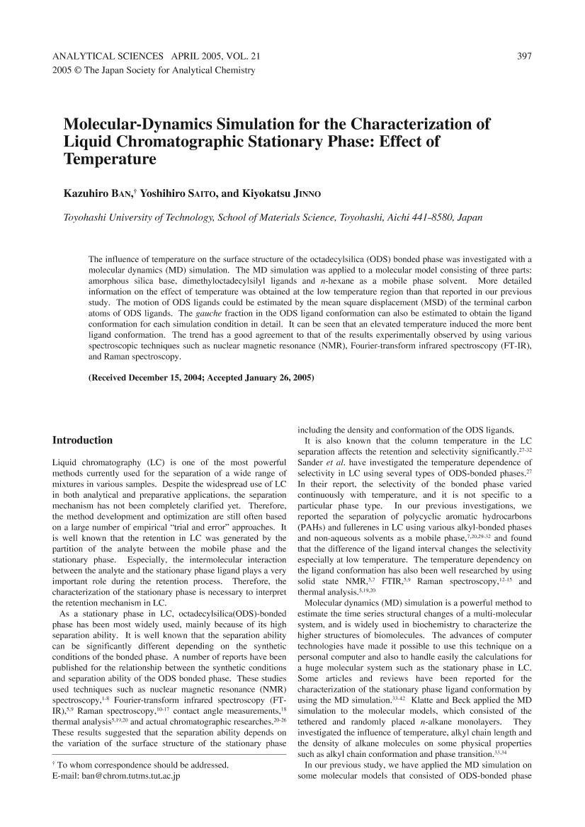 Molecular-Dynamics Simulation for the Ch1ҳ