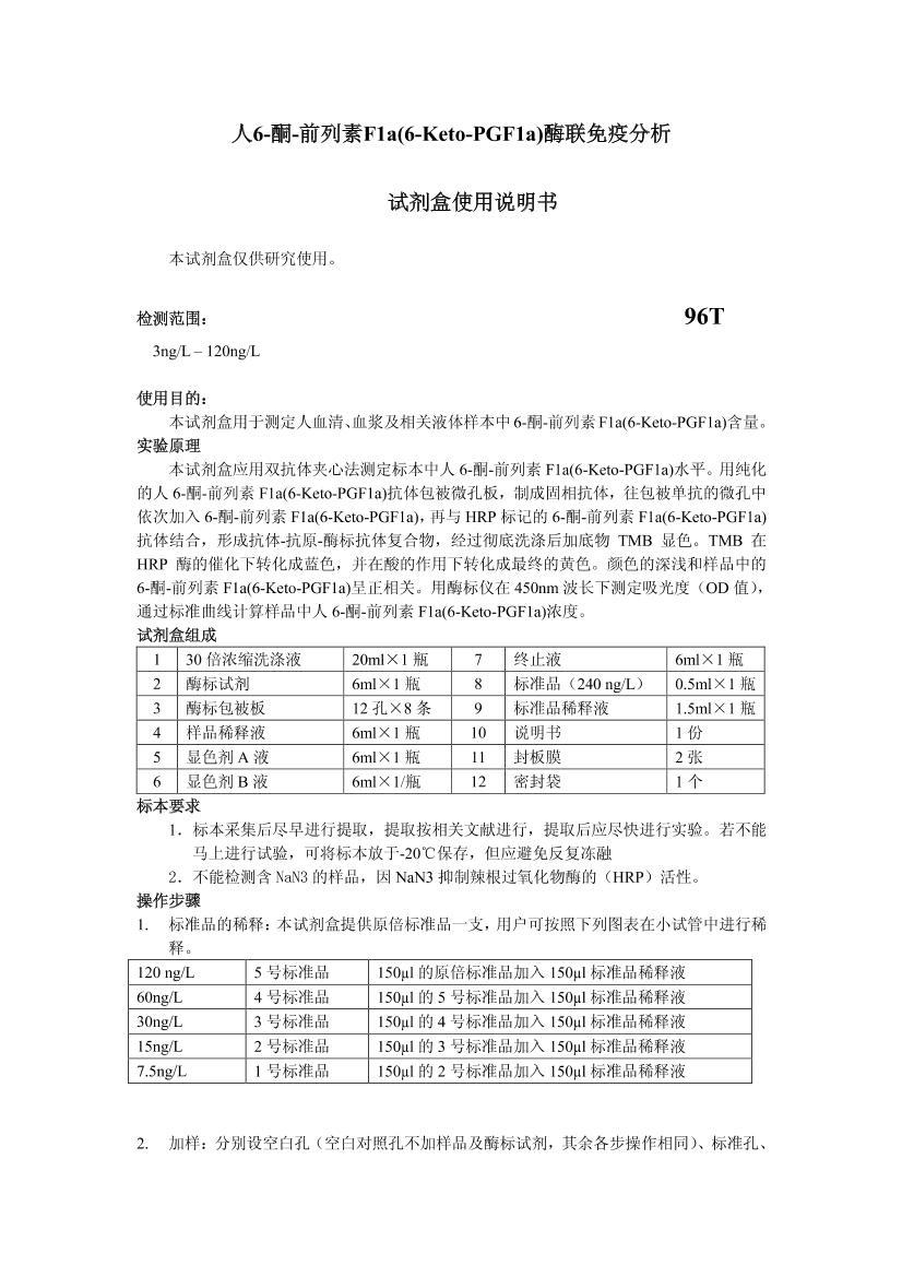 6-ͪ-ǰF1a(6-Keto-PGF1a)ELISAԼе1ҳ