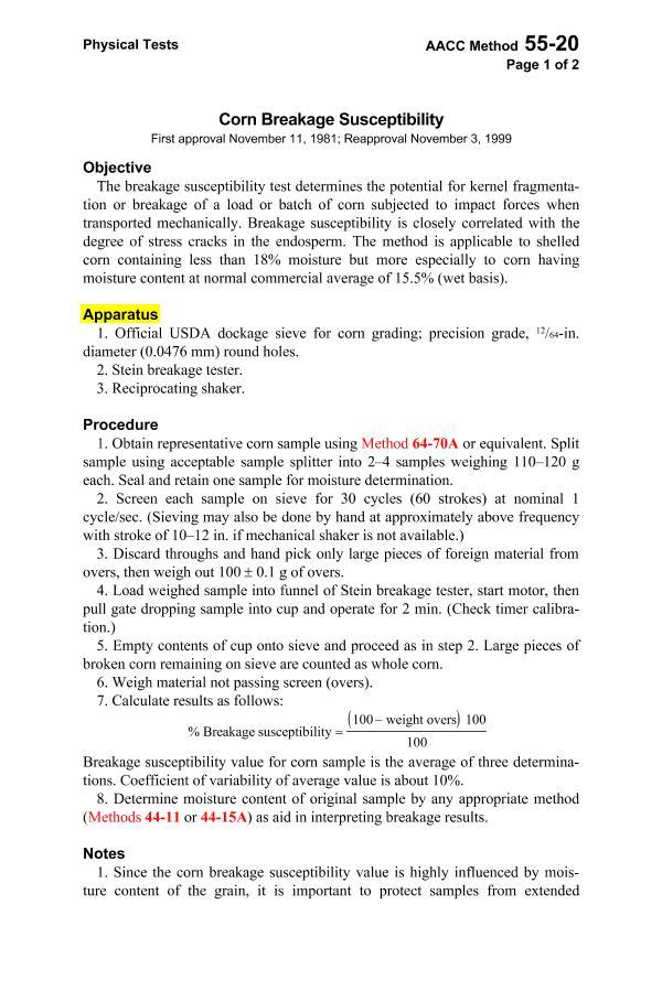 AACC 55-20 Corn Breakage Susceptibility1ҳ