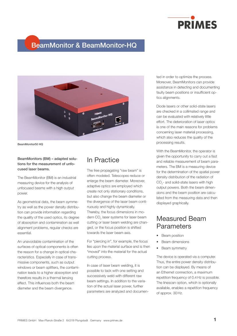 PRIMES_BeamMonitor&amp;BeamMonitor-HQ_DATASHEET1ҳ