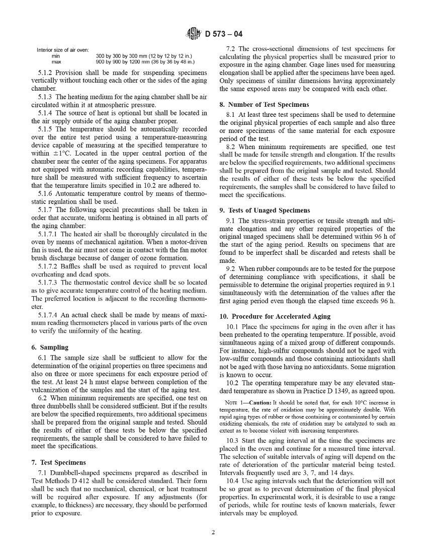 D 573-2004 standard test method for rubber-deterioration in an air oven2ҳ