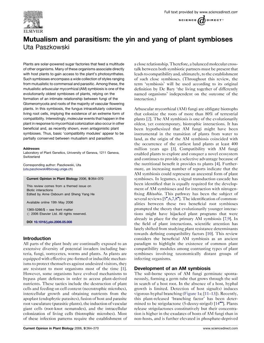 Mutualism and parasitism the yin and yang of plant symbioses1ҳ