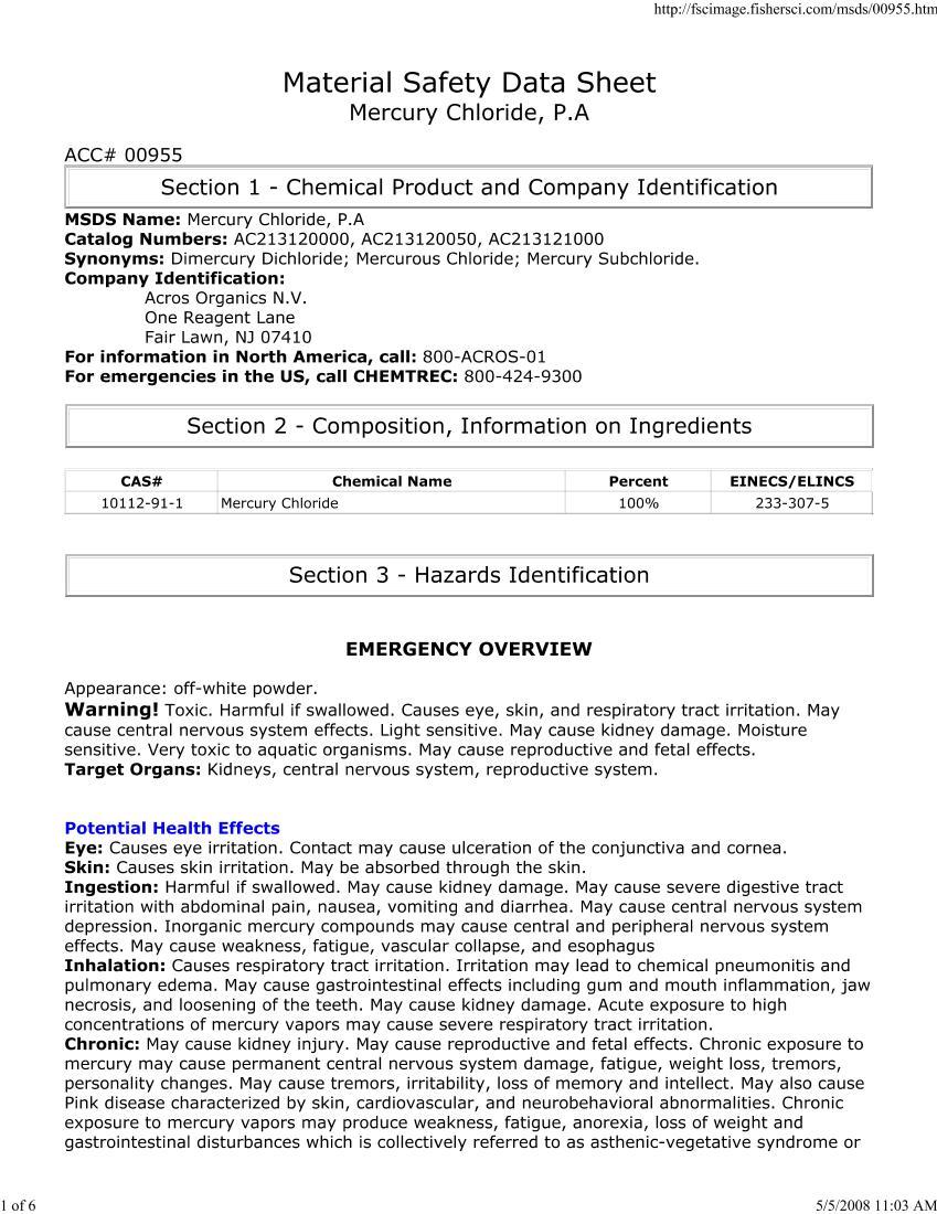 MSDS for Mercurous Chloride1ҳ