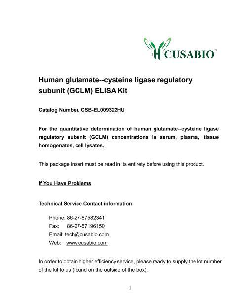 ˹Ȱ-װøǻ(GCLM)ELISA kit˵1ҳ