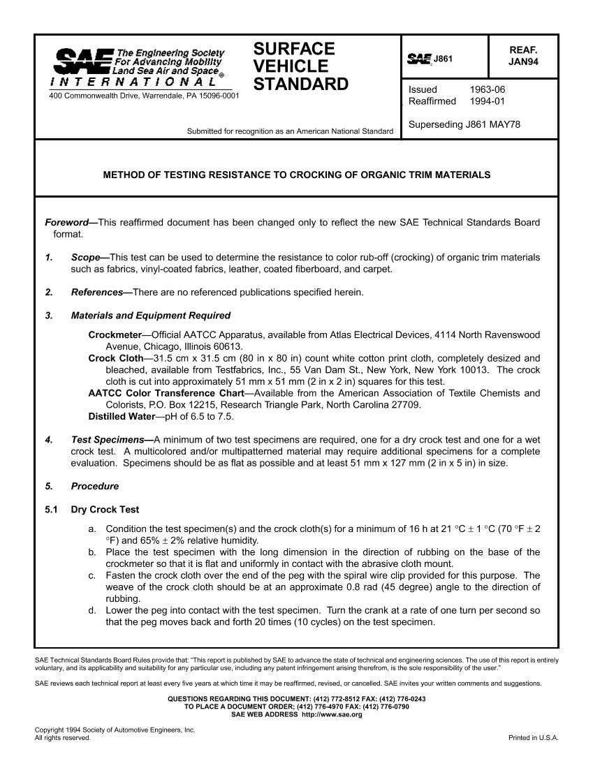 SAE J861 METHOD OF TESTING RESISTANCE TO CROCKING OF ORGANIC TRIM MATERIALS1ҳ