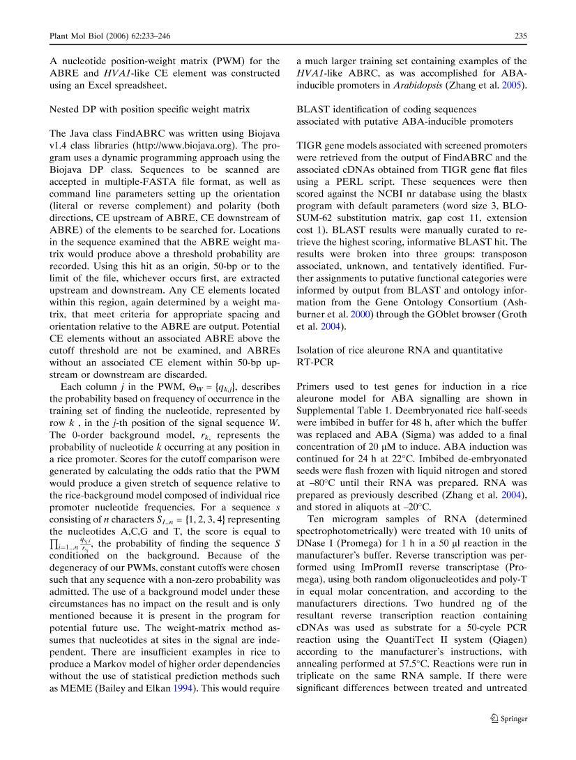 Computational Prediction and Experimental Verification of HVA1-like Abscisic Acid Responsive Promote3ҳ