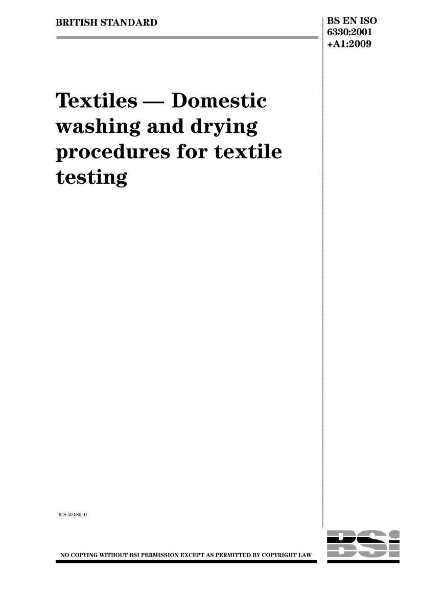 BS EN ISO 6330-2009 Textiles Domestic washing drying procedures textile testing1ҳ