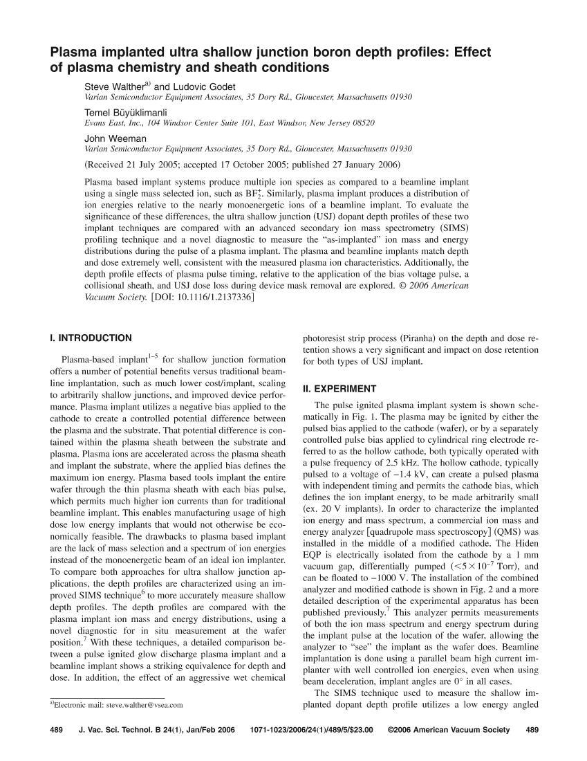 Plasma implanted ultra shallow junction boron depth profiles: Effect of plasma chemistry and sheath conditions1ҳ