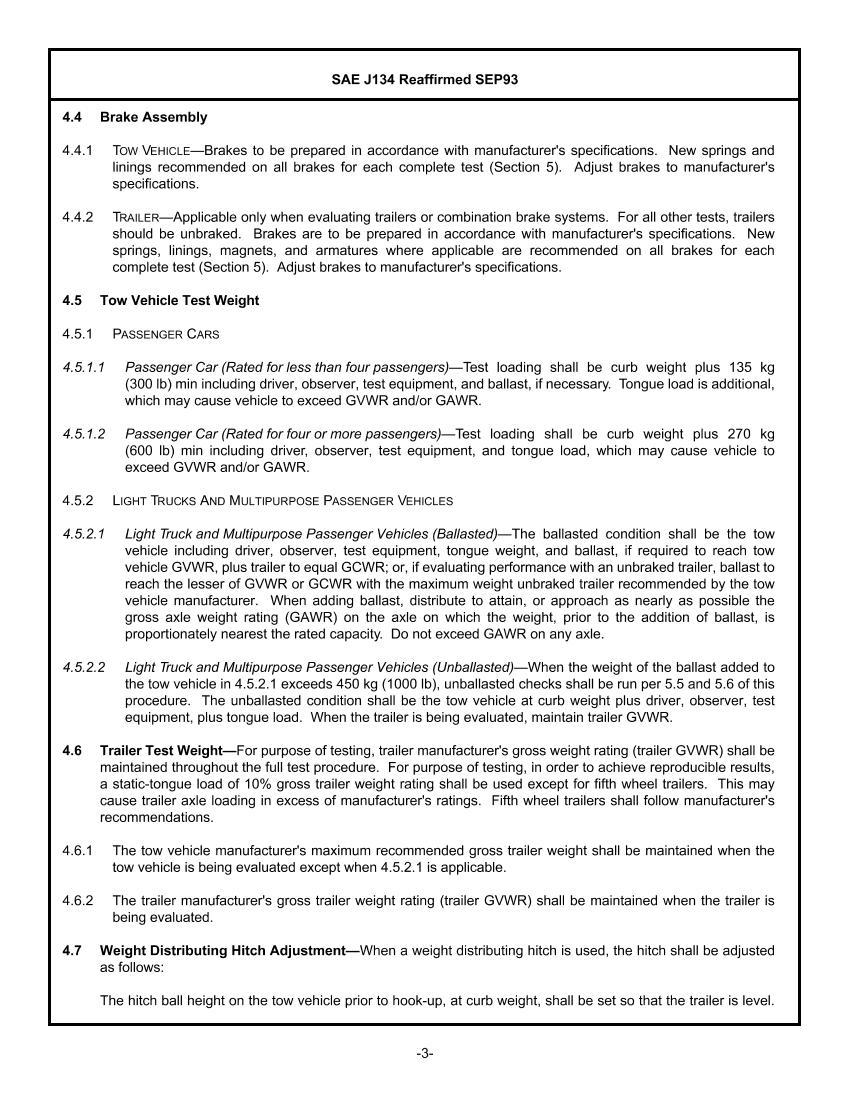 SAE J134 BRAKE SYSTEM ROAD TEST CODEPASSENGER CAR AND LIGHT-DUTY TRUCK-TRAILER COMBINATIONS3ҳ