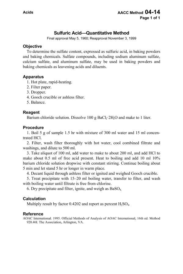 AACC 04-14 Sulfuric AcidQuantitative Method1ҳ