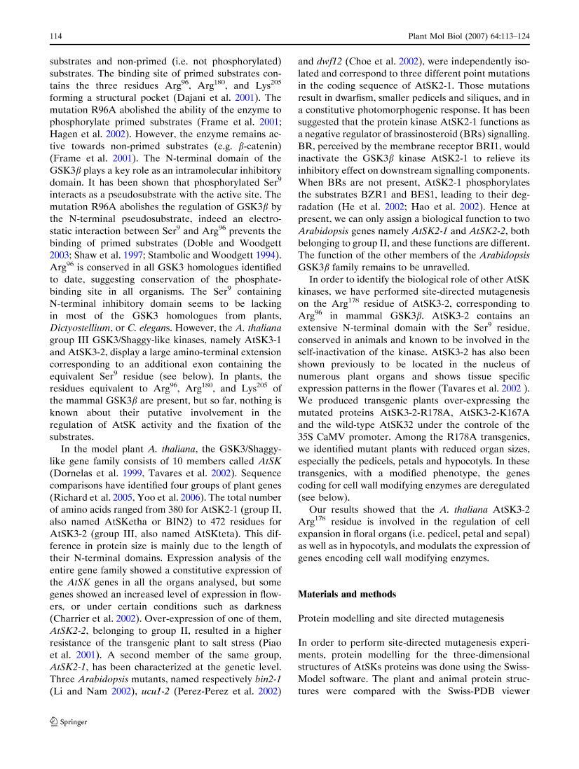 The Arabidopsis thaliana GSK3Shaggy like kinase AtSK3-2 modulates floral cell expansion2ҳ