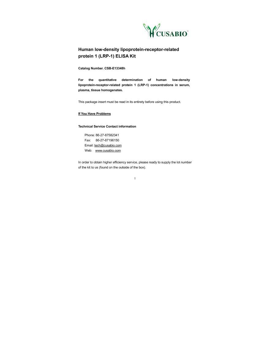 ˵ܶ֬ص1(LRP-1)ELISA Kit˵1ҳ