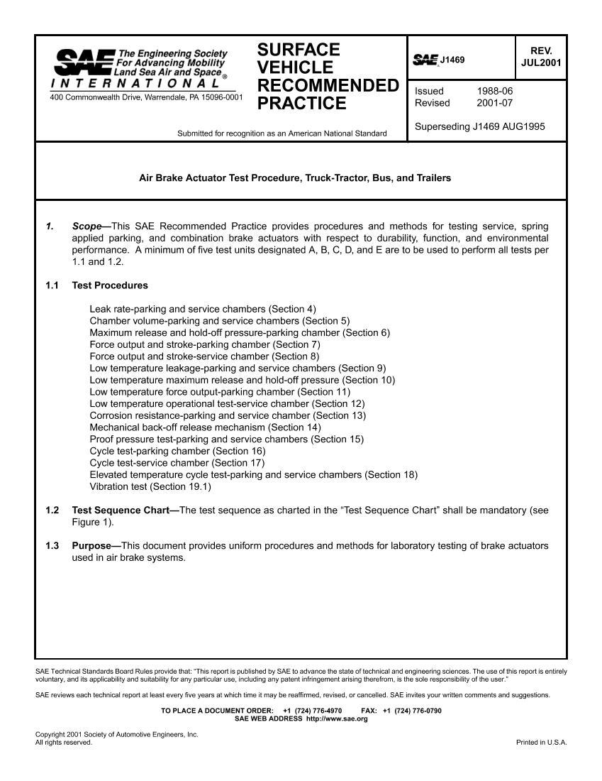 SAE J1469-2001 Air Brake Actuator Test Procedure Truck-Tractor Bus Trailers1ҳ