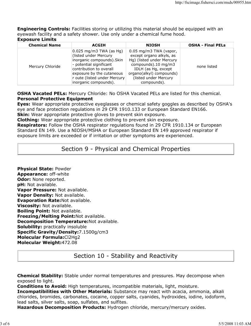 MSDS for Mercurous Chloride3ҳ