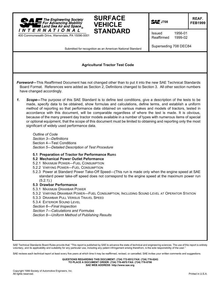 SAE J708 Agricultural Tractor Test Code1ҳ
