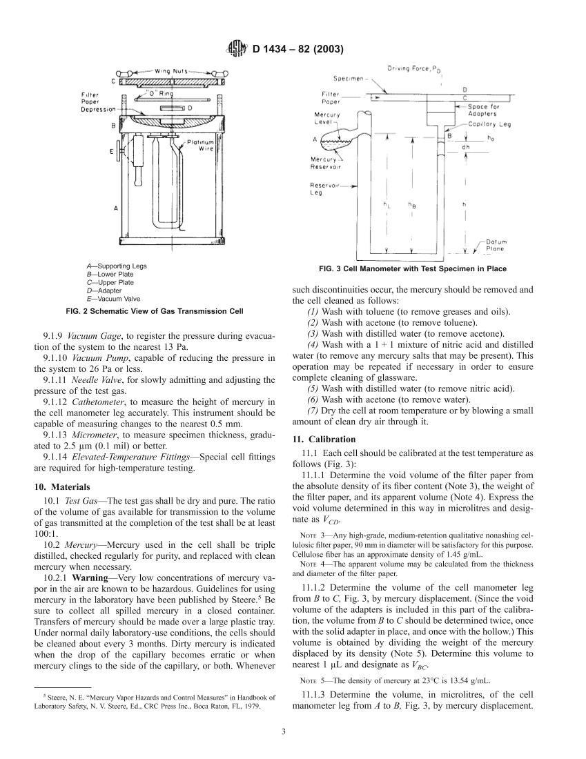 D 1434C82 R03 Standard Test Method for Determining Gas Permeability Characteristics of Plastic Film and Sheeting3ҳ