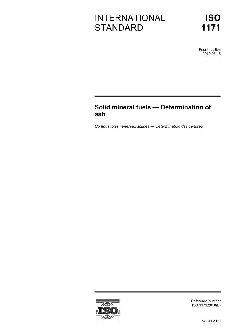 ISO 1171-2010 Solid mineral fuels  Determination of ash1ҳ