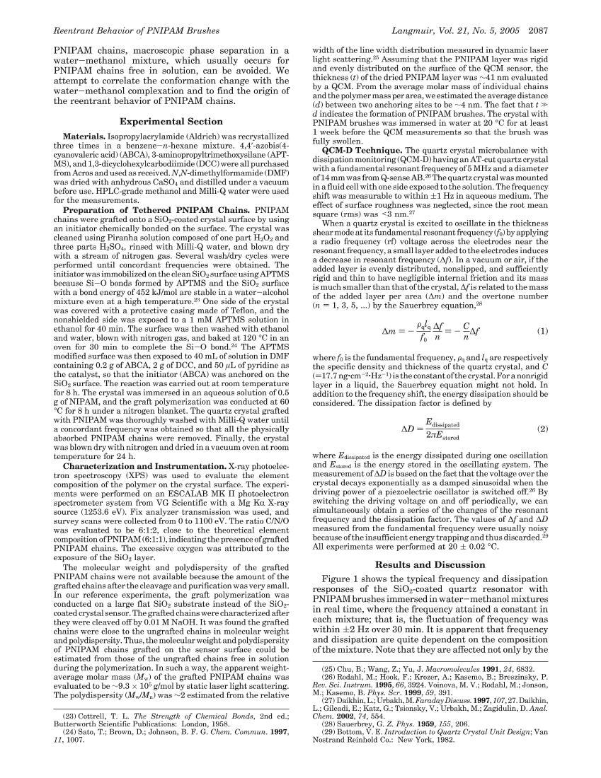 Reentrant Behavior of Poly(N-isopropylacrylamide) Brushes in Water-Methanol Mixtures Investigated with a Quartz Crystal Microbalance2ҳ